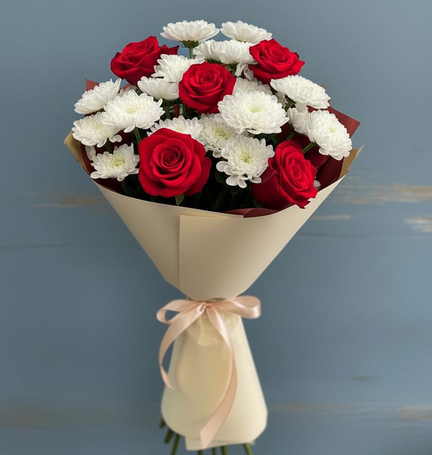 Букет цветов из: Розы и Хризантемы в Нефтегорске Краснодарского края