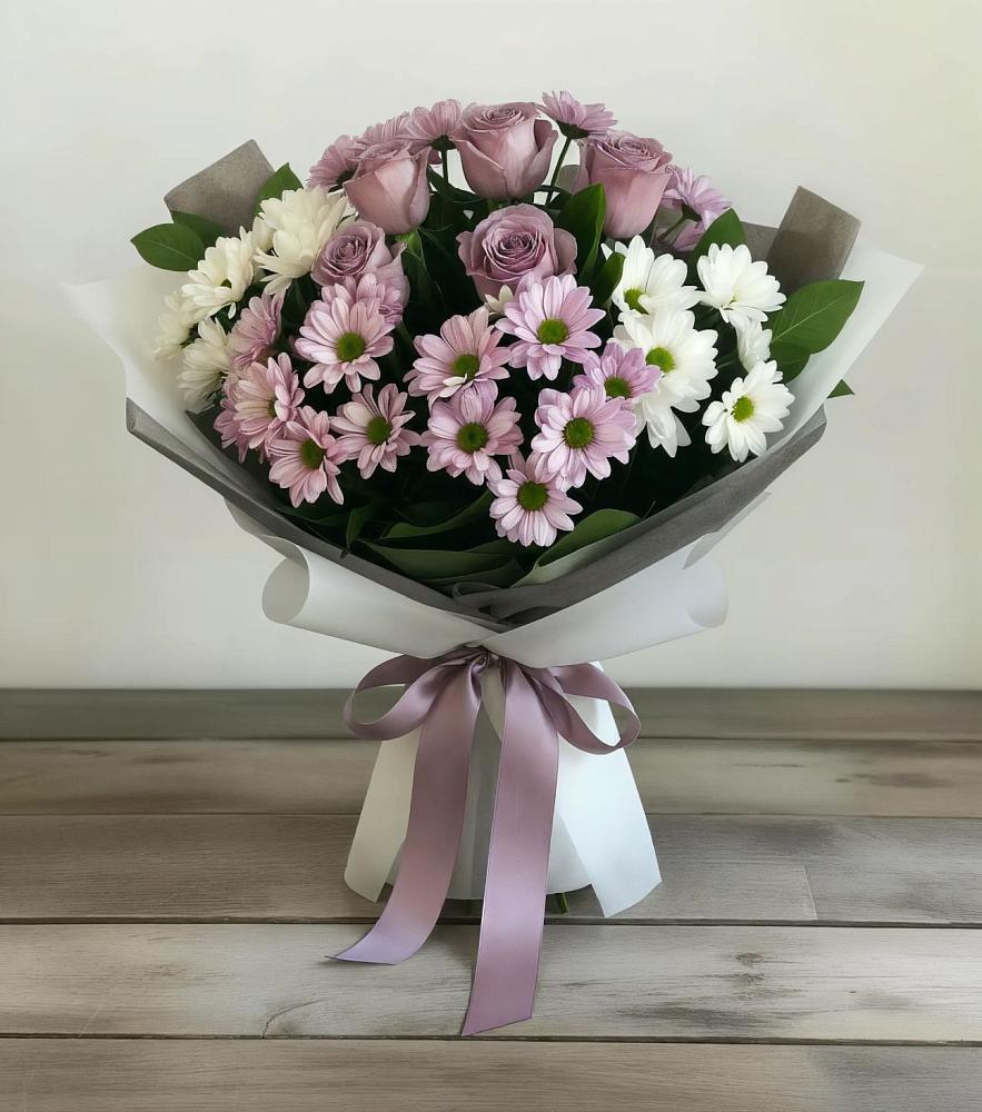 Букет цветов из: Хризантемы и Розы в Нефтегорске Краснодарского края