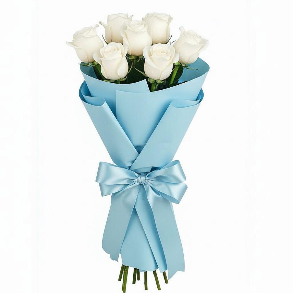Букет 7 белых роз Проуд в Нефтегорске Краснодарского края