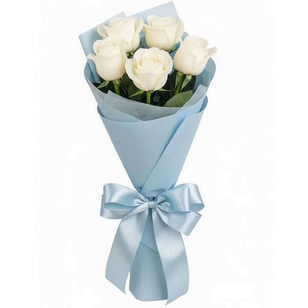 Букет 5 Белых роз Проуд в Нефтегорске Краснодарского края