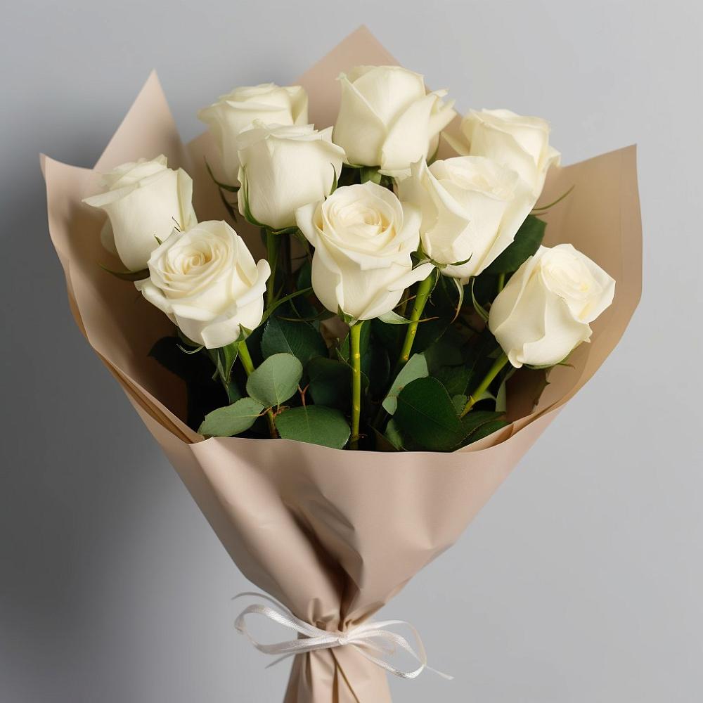 Букет 9 Белых роз Эдлесс Лав в Нефтегорске Краснодарского края