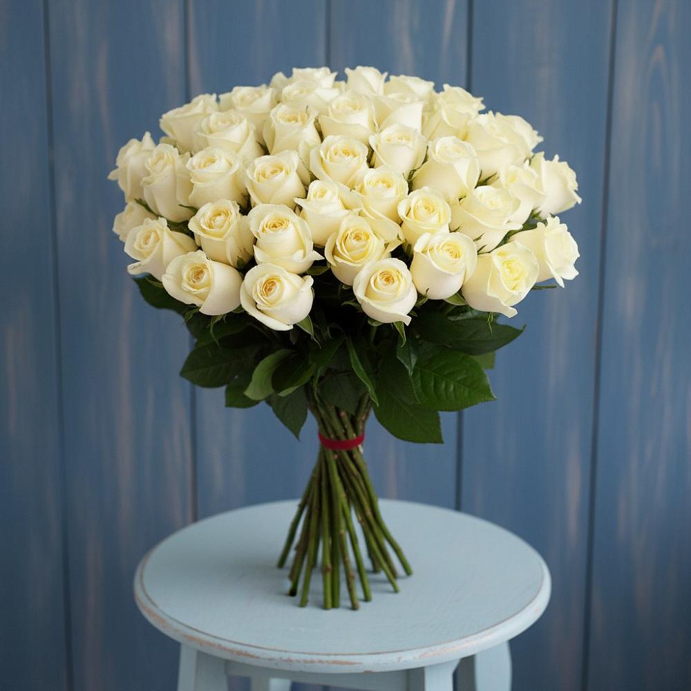 Букет 51 Белая роза Эдлесс Лав в Нефтегорске Краснодарского края