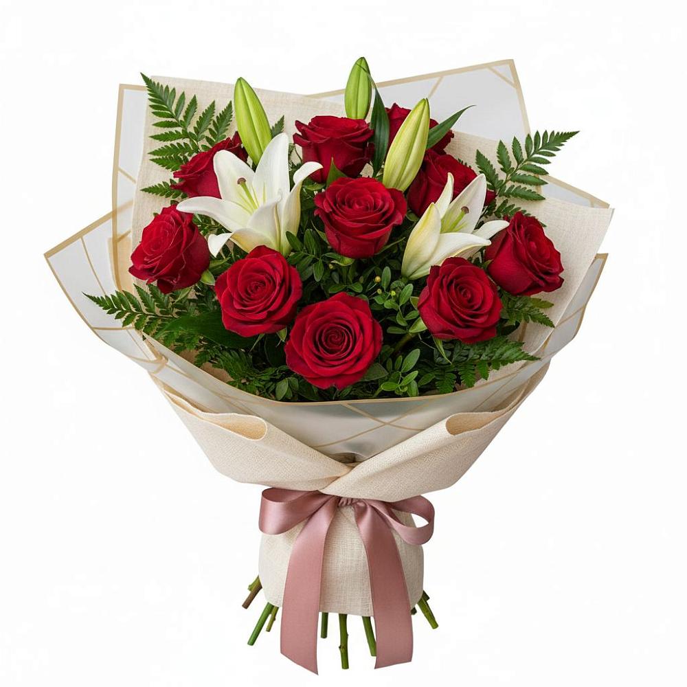 Букет цветов из: Лилии и Розы в Нефтегорске Краснодарского края