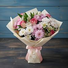 Букет цветов из:  Хризантемы, Альстромерии и Розы в Нефтегорске Краснодарского края