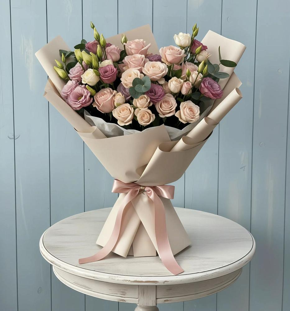 Букет цветов из: Розы и Лизиантусы в Нефтегорске Краснодарского края